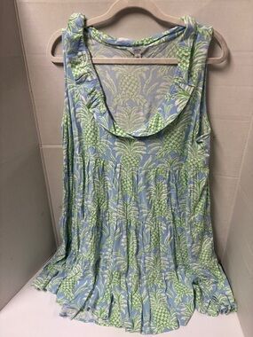 Sleeveless Pineapple Print dress  - Light Blue & Green